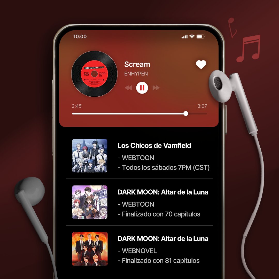 ¡Escuchemos el #DARKMOON SPECIAL ALBUM mientras leemos! 🏚️Webtoon DARK MOON: Los Chicos de #VAMFIELD 👉🏻bit.ly/4afXQ6p 🩸Webtoon DARK MOON: #ALTARDELALUNA 👉🏻bit.ly/3UO4taG 🌙 Webnovel DARK MOON: Altar de la Luna 👉🏻bit.ly/4dQpXfK