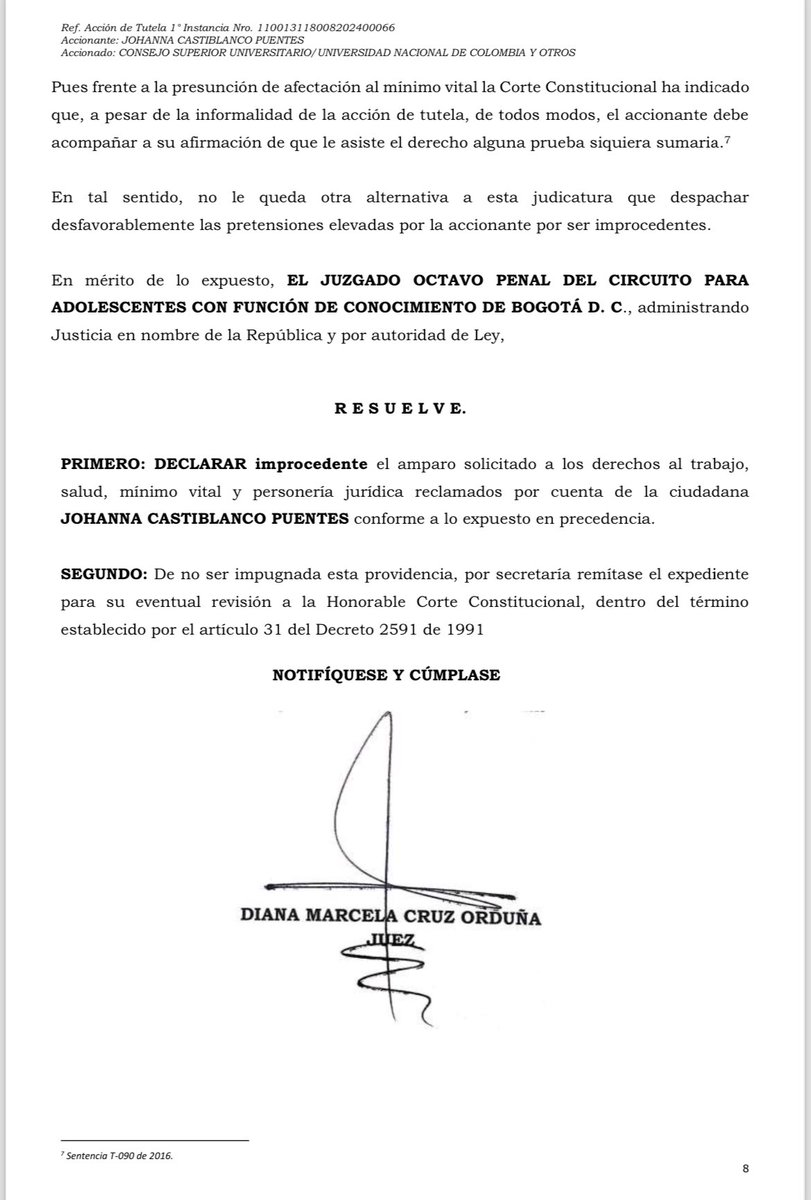 #ATENCIÓN | Un juez negó una tutela que exigía el nombramiento de un rector encargado para la @UNALOficial, tras considerar que la elección de José Ismael Peña se dio conforme a los reglamentos.
Por ahora, mañana en un comité se definirían las medidas para salvar el semestre.