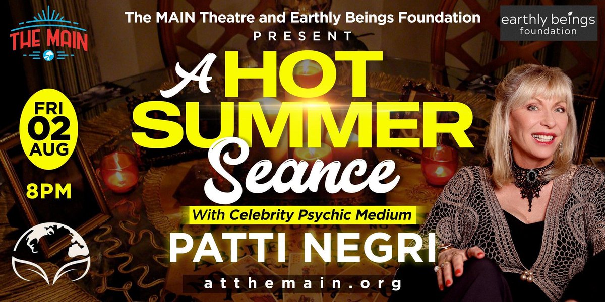 Come see me host “Hot Summer Seance,” an event designed to connect with past loved ones and spirits from the beyond. This unique gathering, presented by Earthly Beings Foundation in collaboration with The Main Theatre. buff.ly/3V8Uz4D