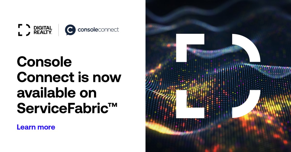 Digital Realty welcomes Console Connect as a ServiceFabric™ partner, where customers can seamlessly connect to services required and streamline workflows: okt.to/tUizfA

#TheDataMeetingPlace #WhereTomorrowComesTogether