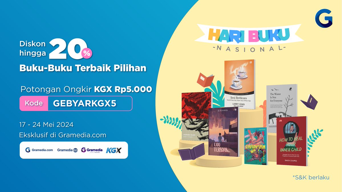 📚🌟 Spesial Hari Buku Nasional Diskon Hingga 20% 🌟📚 Nikmati diskon hingga 20% untuk buku-buku terbaik pilihan, lebih hemat gunakan juga kode GEBYARKGX5 untuk dapatkan potongan ongkir. Yuk, buru diskonnya sekarang hanya di: bit.ly/DiskonHarBukNas 📖✨