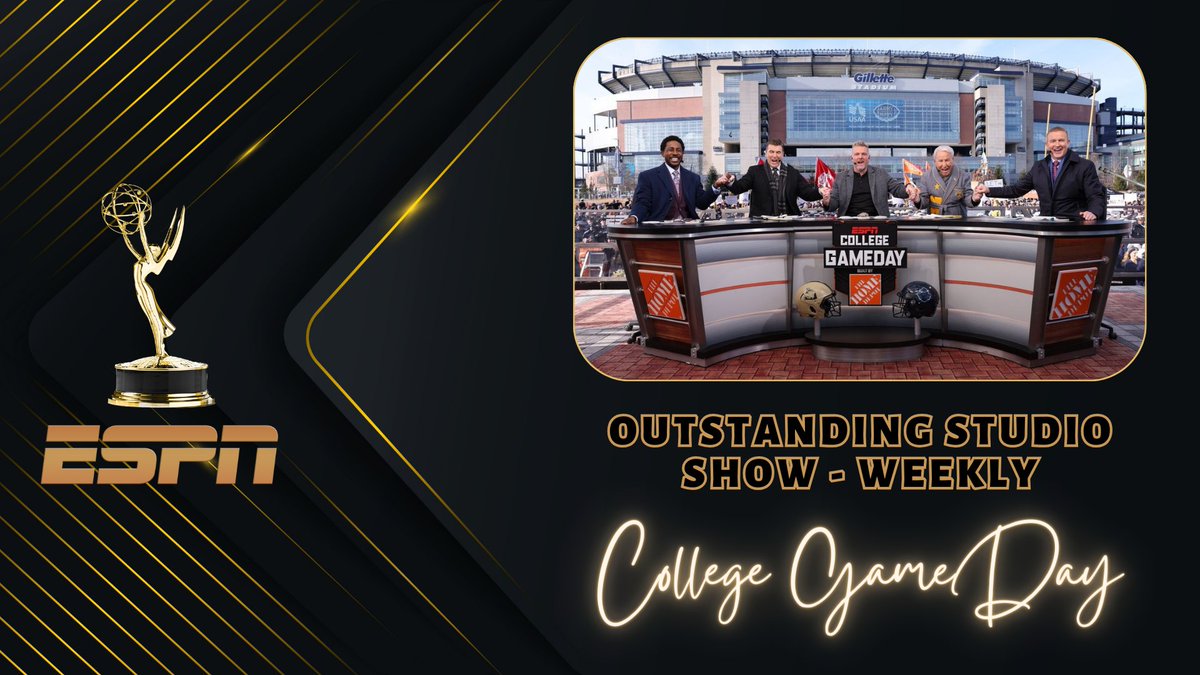 Congratulations to @CollegeGameDay on its 2024 @sportsemmys win for 'Outstanding Studio Show - Weekly' This is ESPN's ninth win in this category & the show's 14th overall victory #SportsEmmys