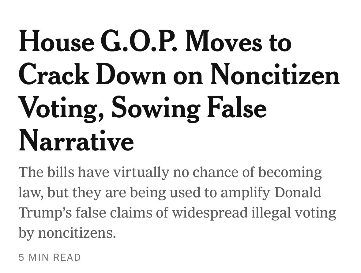 The New York Times vehemently claims that the noncitizen voting problem is a “false narrative.” If it’s such a non-issue, it’s interesting that they’re so staunchly opposed to a bill that bans it.