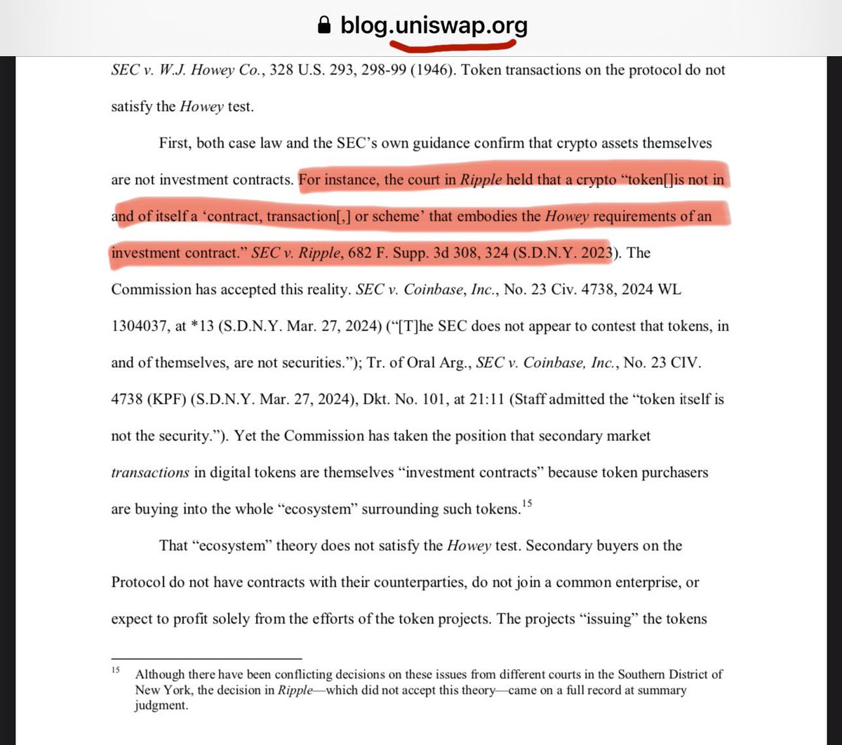 Today Uniswap responded to the SEC Wells Notice. They used the Ripple vs SEC case in their response in multiple sections 🤝 The XRP Community literally ruined it all for the SEC 🤣