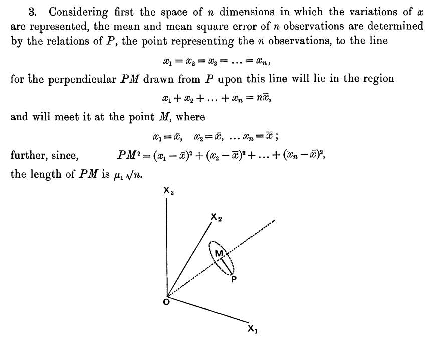 datavisFriendly's tweet photo. #Visualproofs in #statistics: Page from Fisher 1915 was among the 1st use of high-D geometric intuition in deriving sampling distributions -- the correlation coefficient.
Fisher, R. (1915).  Biometrika, 10(4), 507-521. doi:10.2307/2331838 https://t.co/nyQ1x7MdQC