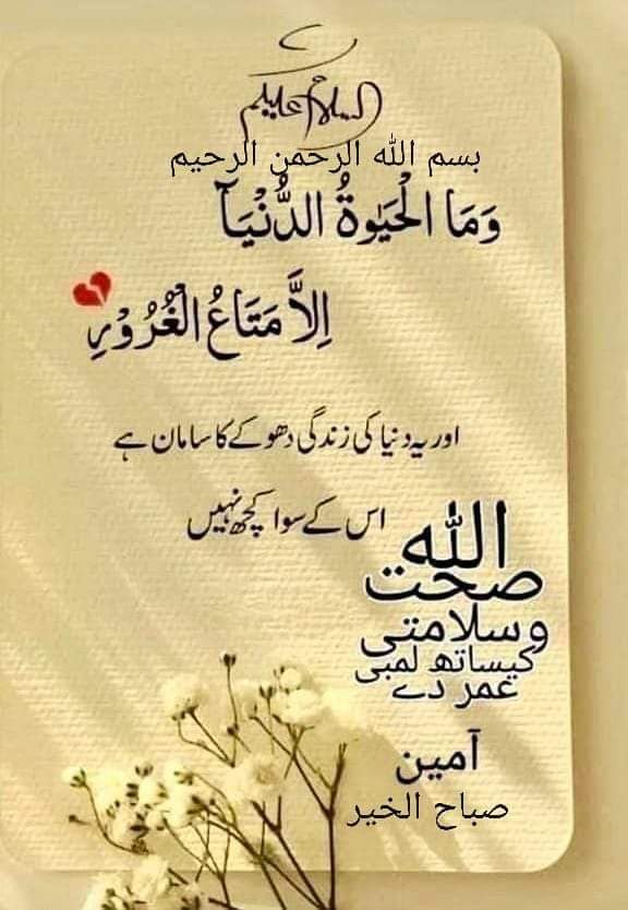 🌷السلام علیکم ورحمتہ اللہ وبرکاتہ🌷 🌷صبح بخیــــــــــر زندگی🌷 🌷سُبْحَانَ اللهِ وَبِحَمْدِهِ سُبْحَانَ اللهِ الْعَظِيمِ🌷 انسان جب اچھا سوچتا ہے تو اللّٰہ خود ہی راستے بنا دیتا ہے اور مشکلیں آسان کردیتا ہے، تمہارا رب جس چیز کو تمہارے قریب کردے اس میں حکمت تلاش کرو، اور