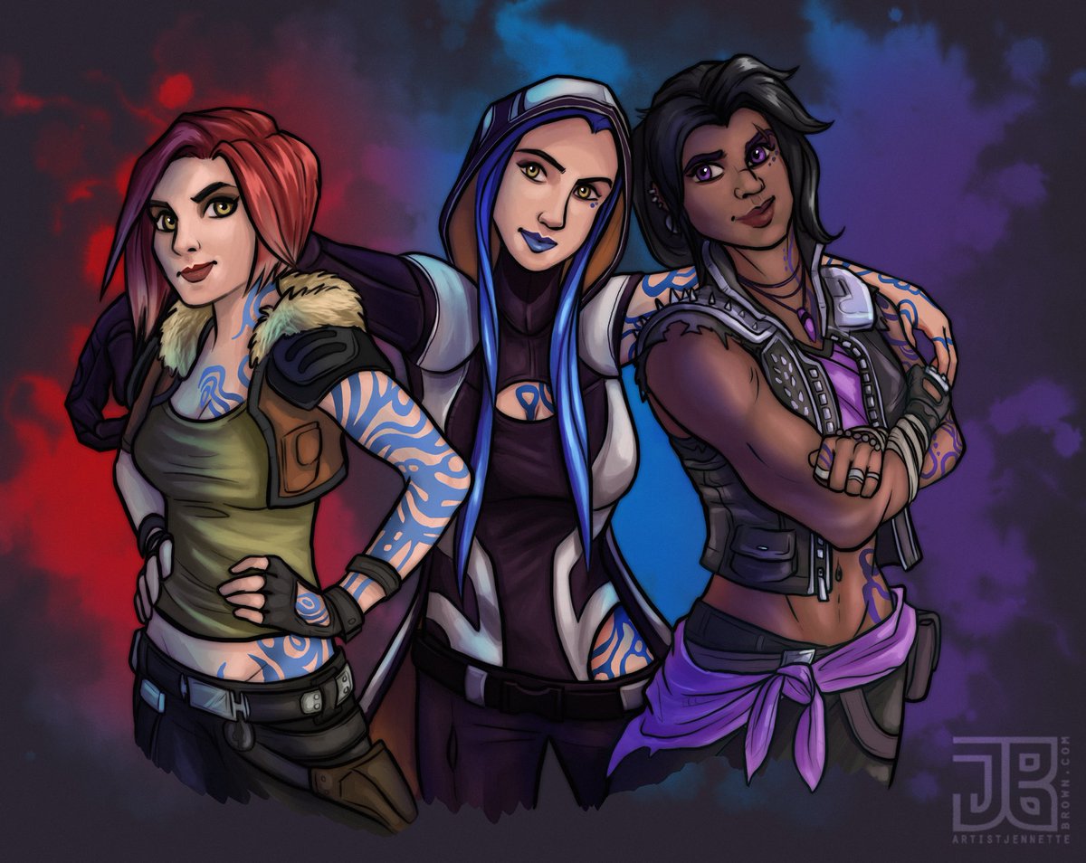 sugarpoultry's tweet photo. Finally finished! My love for the Siren gals of @Borderlands! I know there’s more, but I went with the playable characters! 🤩 I’m getting excited for the @BorderlandsFilm too! #borderlands #videogameart #fanart @GearboxOfficial @art #procreate #digitalart #lootershooter #fpsrpg https://t.co/cSHX5Jwe8F