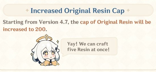 (4.7) RESIN CAP WILL BE INCREASED TO 200

#GenshinImpact