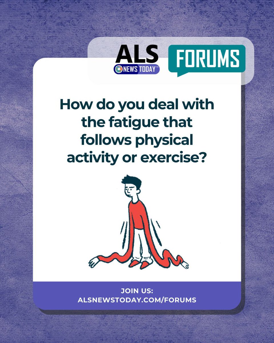How is your fatigue post-exercise? For one forums member, recuperating after physical activity is increasingly difficult. Do you have any tips? Share in our forums: bit.ly/3QNG6se #ALS #AmyotrophicLateralSclerosis #ALSCommunity #LivingWithALS #ALSAwareness