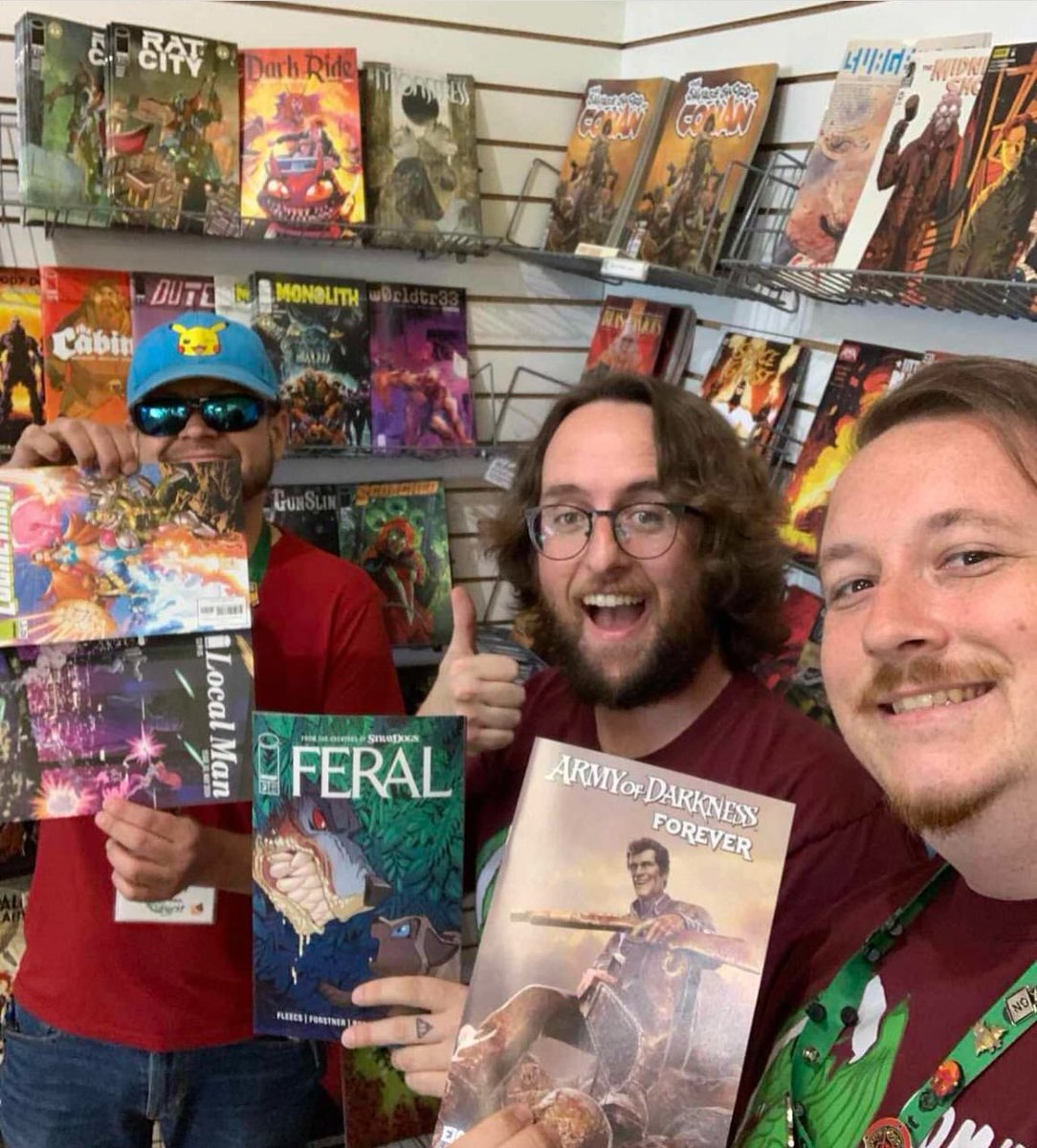 Thank you @ComicQuestSoCal for showcasing all of my releases for tomorrow's New Comic Book Day Wednesday 5/22! LOCAL MAN 10 & FERAL 3 from @ImageComics! ARMY OF DARKNESS FOREVER 8 from @DynamiteComics! A FLEECS triple threat! 😎