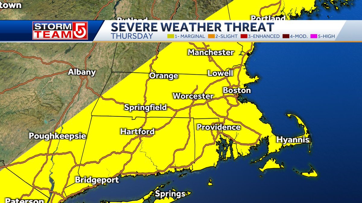 There is a threat of severe weather on Thursday. On a scale of 1 to 5 it's only a '1', but something to keep an eye on. My biggest concern is hail and wind.