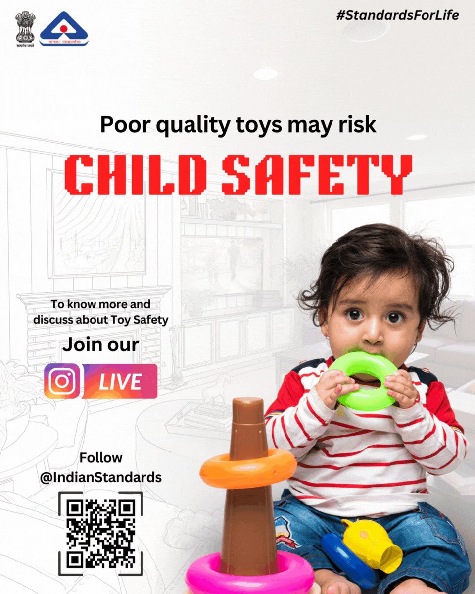 IndianStandards's tweet image. Choosing the right toy for your child isn’t just fun, it’s essential for their safety!

Join us today at 3 pm for our 2nd Instagram Live of #BISQualityTalk.

Link: instagram.com/indianstandard…

@jagograhakjago @aditya08das @DrRadheKrishan #StandardsForLife #newparents #ToySafety #Kids