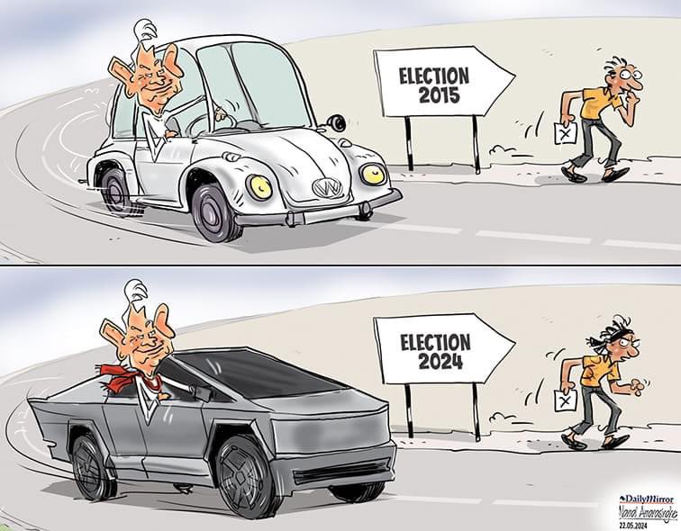 Cartoon by @NamalAmarasing #lka #SriLanka #ElectionLK #PresPollSL #Volkswagen #Tesla