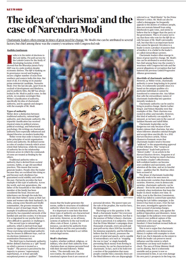 In today's @the_hindu, a piece on the idea of Weber's charismatic authority and the case of Narendra Modi.
