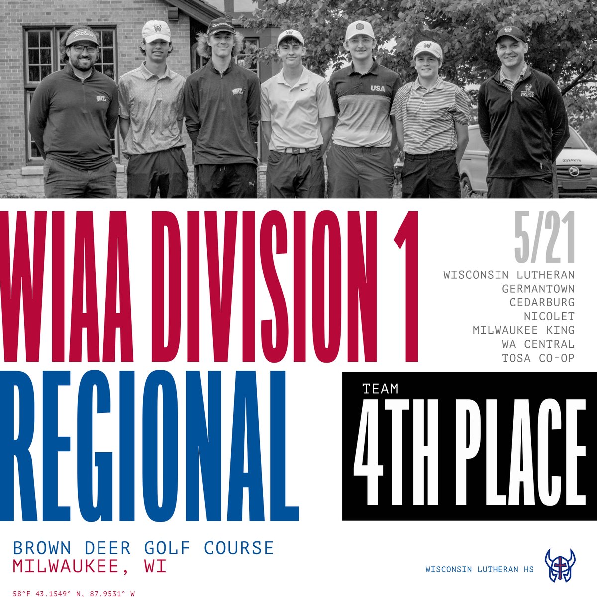 The Varsity Golf team advanced to Sectionals with a 4th place finish at Brown Deer GC today. Ethan Herrmann led the team with a 78.
