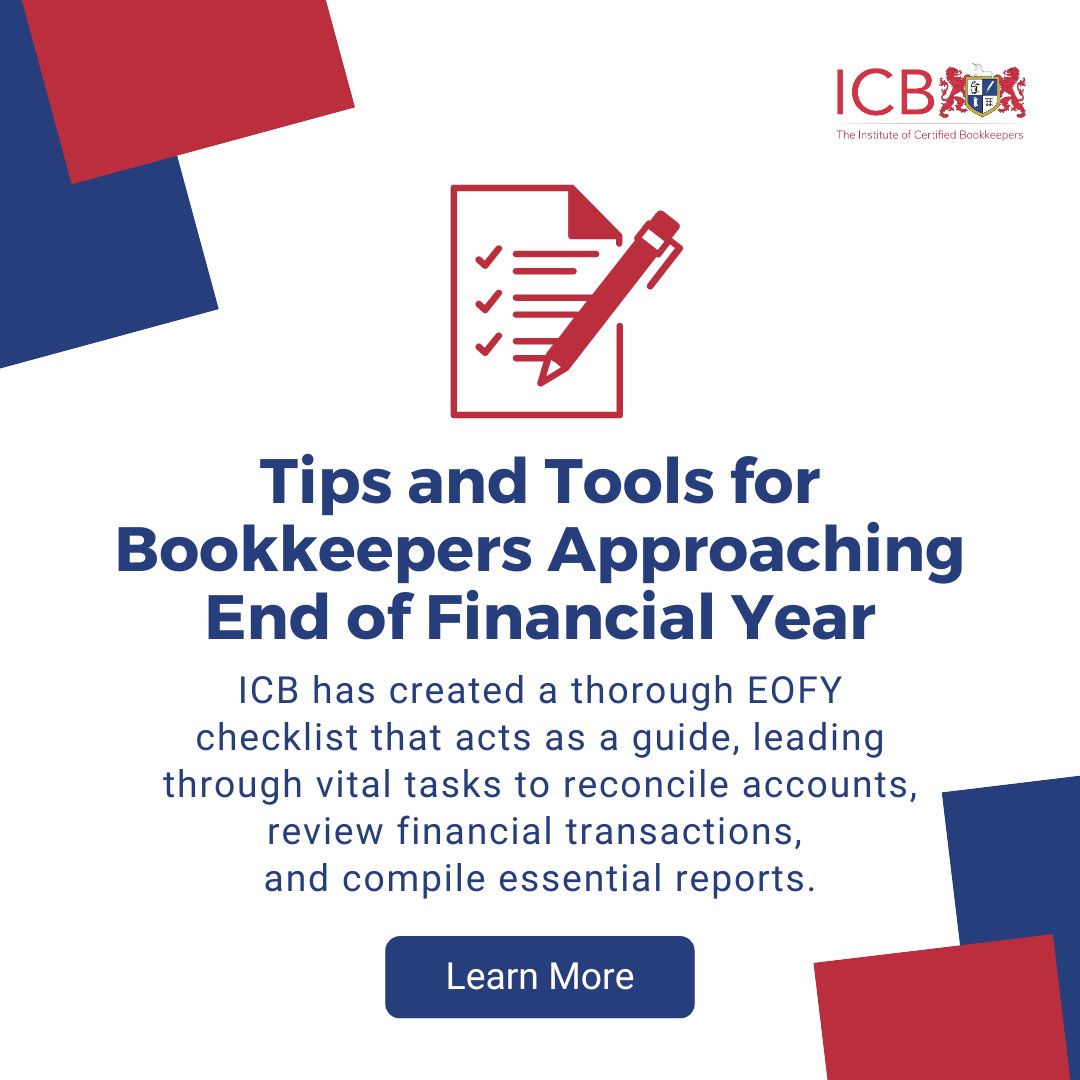 See the checklist here: 
ow.ly/5AXL50RCYWU

Get more valuable resources as a member, sign up via our website now!

#ICBAustralia #ICBResources #EOFYChecklist #EOFY #bookkeepers #bookkeeping