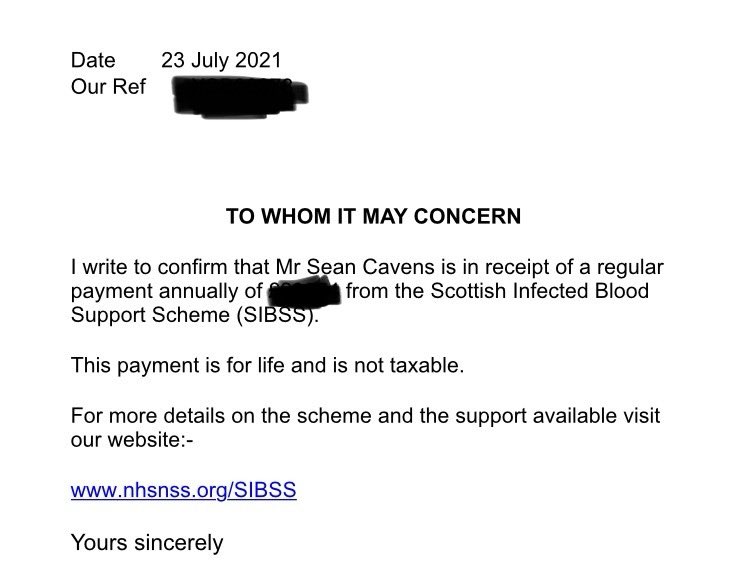 🧵 3 years before @bloodinquiry reported on it’s findings, I and others received this confirmation from SIBSS. A welcome bit of security & peace of mind. We would wait for recommendations on compensation should they be recommended by the chair #ContaminatedBlood