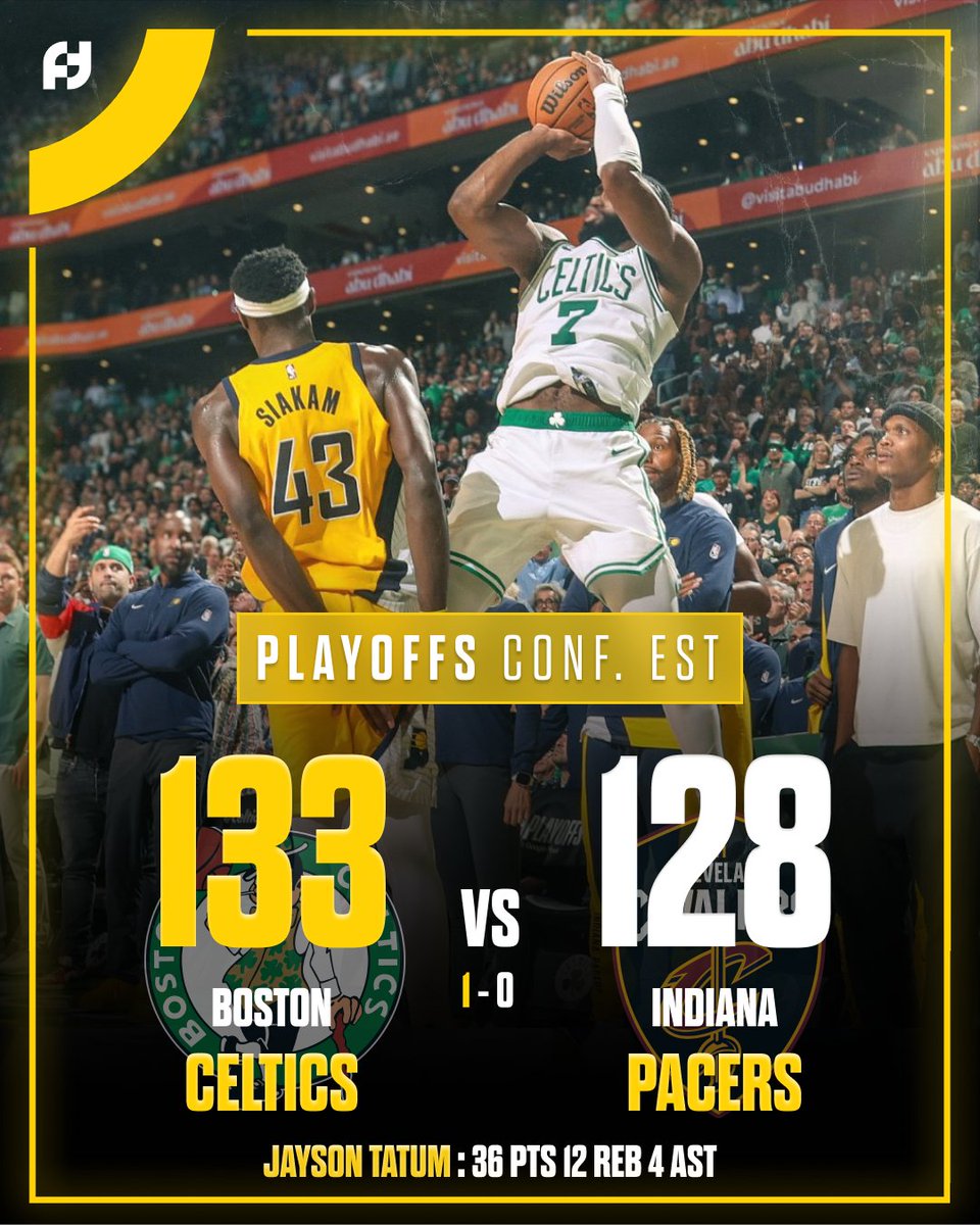 Victoire des Celtics ✅ Grâce à un tir miraculeux de Jaylen Brown pour aller en prolongations, Boston remporte le Game 1 face à Indiana qui avait quasiment réalisé le hold-up parfait !