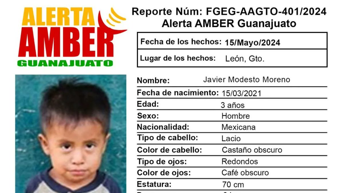 ¿Lo has visto? Reportan desaparición de Javier, niño de 3 años, en Guanajuato 📌t.ly/44IiK