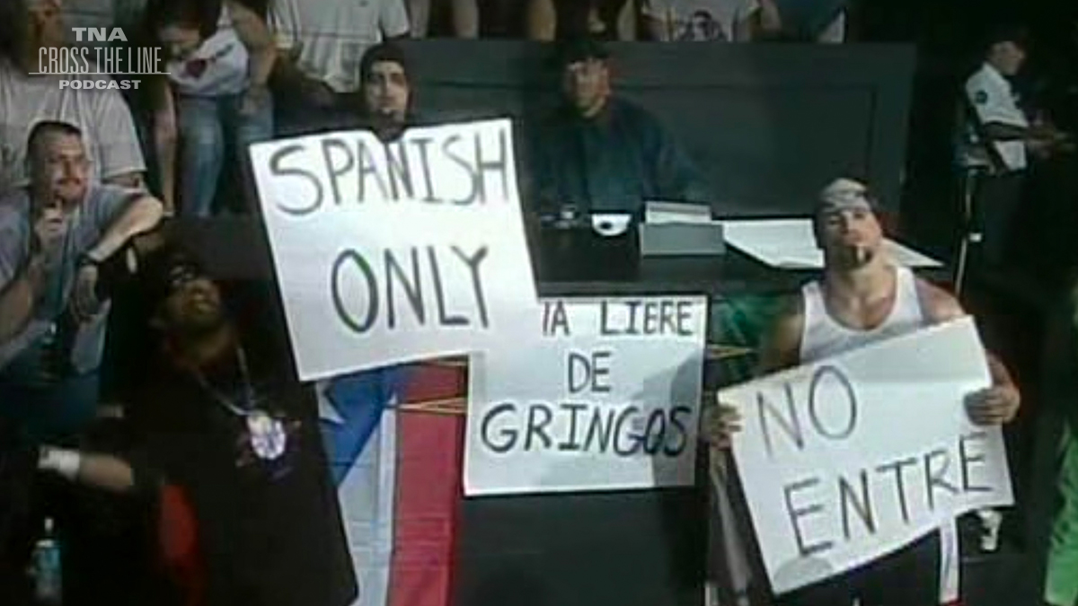 LAX (Homicide & @SuperMexCTM) protest with Moody Jack & @Konnan5150 at the Spanish Announce Table during the World X Cup Finals on the 5/18/06 edition of iMPACT! Listen to us cover this episode now! #TNAWrestling #TNAiMPACT #Wrestling #Podcast