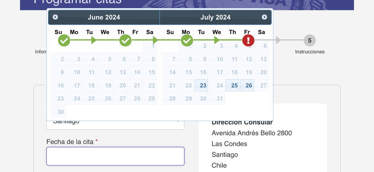 PalomaRodal's tweet photo. @TravelGov Not sure I understand how your webpage says that there is a 3-day wait time for an H visa appt in Santiago, but the US consulate in Santiago has only 3 appts available from May to December, all of them in July. Can you explain? #usavisa https://t.co/qzESlVGDDc