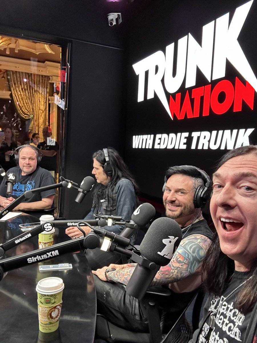 Action shot today from @SIRIUSXM Vegas with @brentfitz @todddammitkerns @jasonhook03 @stacey_blades (out of frame). Thx to all the guys for hanging on @TrunkNationSXM today. On the app now. Replays 9P PT on 103. @tonyiommi tomorrow (on the phone)