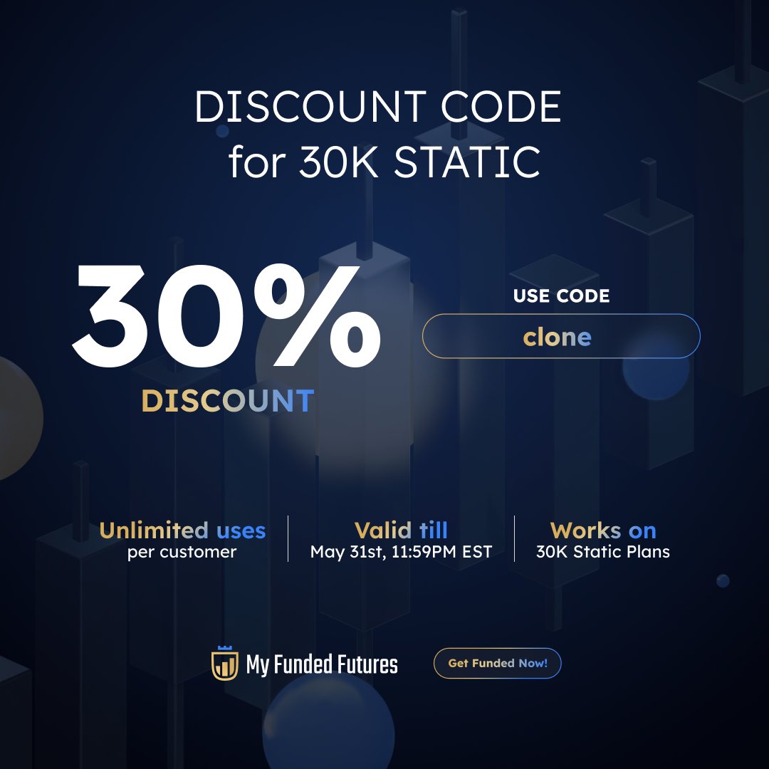 If you are having problems with trailing drawdown then @MyFundedFutures got you They offer static drawdown on 30k accounts Use my code 𝗖𝗹𝗼𝗻𝗲 for 30% off 👇 myfundedfutures.com/?ref=2777