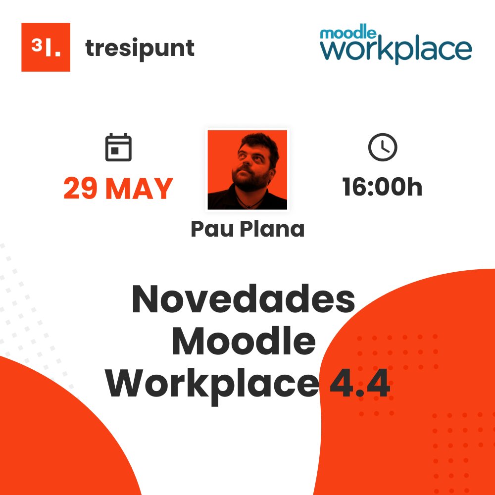 🚀 Descubre las nuevas características de <a href="/moodleworkplace/">Moodle Workplace</a> 4.4 con <a href="/pauplana/">Pau Plana</a> el 29 de mayo a las 16:00h. ¡Desde el catálogo de aprendizaje hasta notificaciones multilingües! 

👉 Inscríbete GRATIS: tresipunt.com/es/evento/nove…

#letselearntogether #MoodleWorkplace #moodle