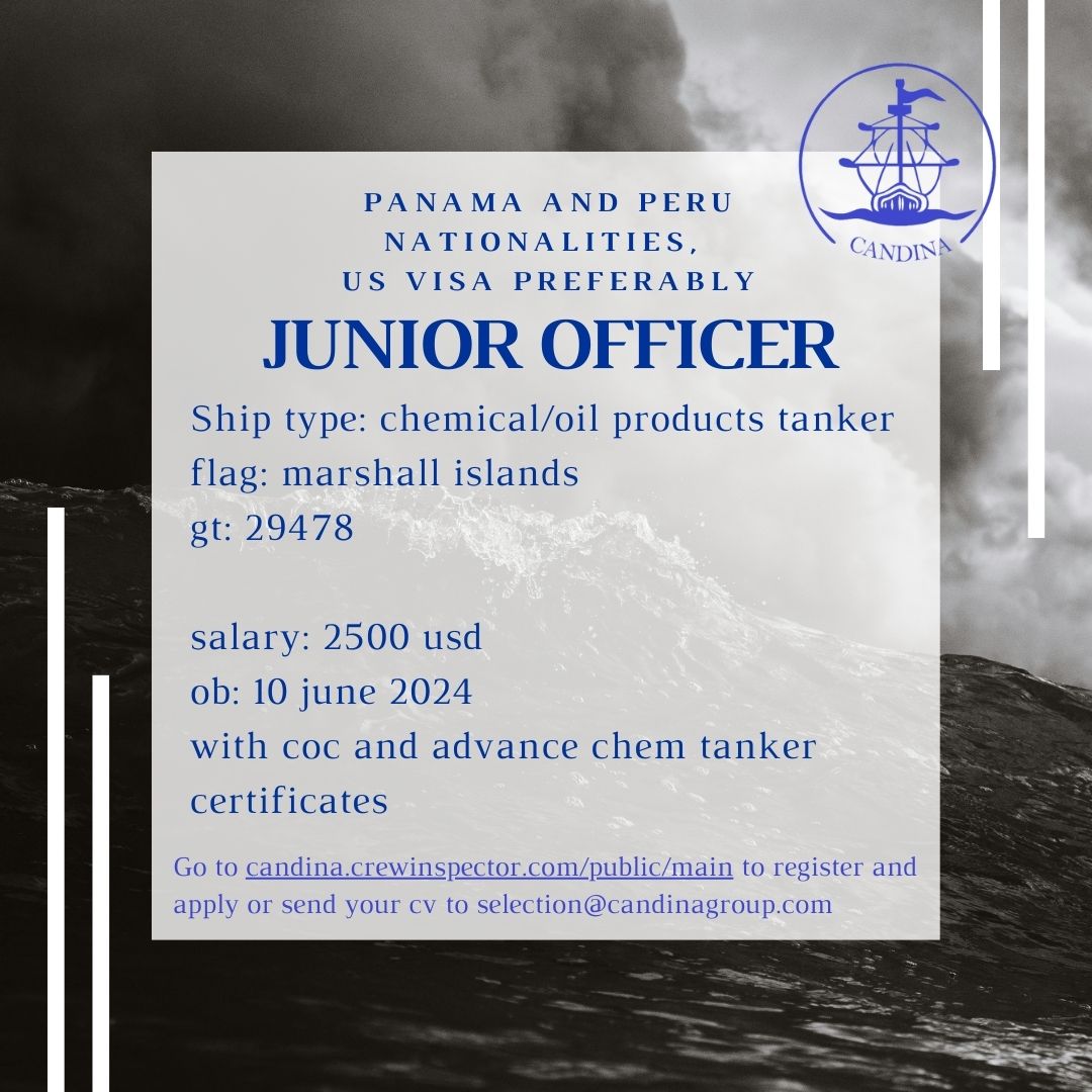 Set sail on a rewarding maritime career with Candina Group! Join our database and submit your documents for a comprehensive review. Apply now at candina.crewinspector.com/public/main or email us! #MaritimeCareer #SeafarerJobs #LifeAtSea #JoinOurCrew #MarineJobs
