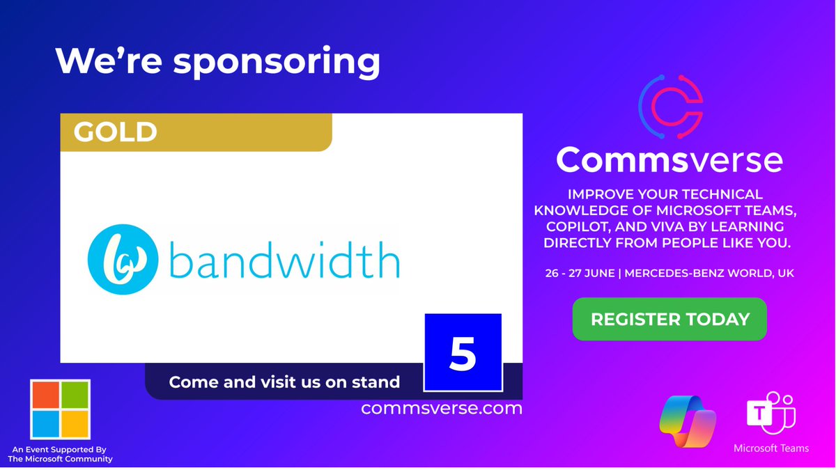 We're excited to announce @Bandwidth as gold sponsors for Commsverse! Bandwidth is a cloud communications software company that helps organisations deliver exceptional experiences through voice, text messaging and emergency services. See them on Stand 5: events.justattend.com/events/exhibit…