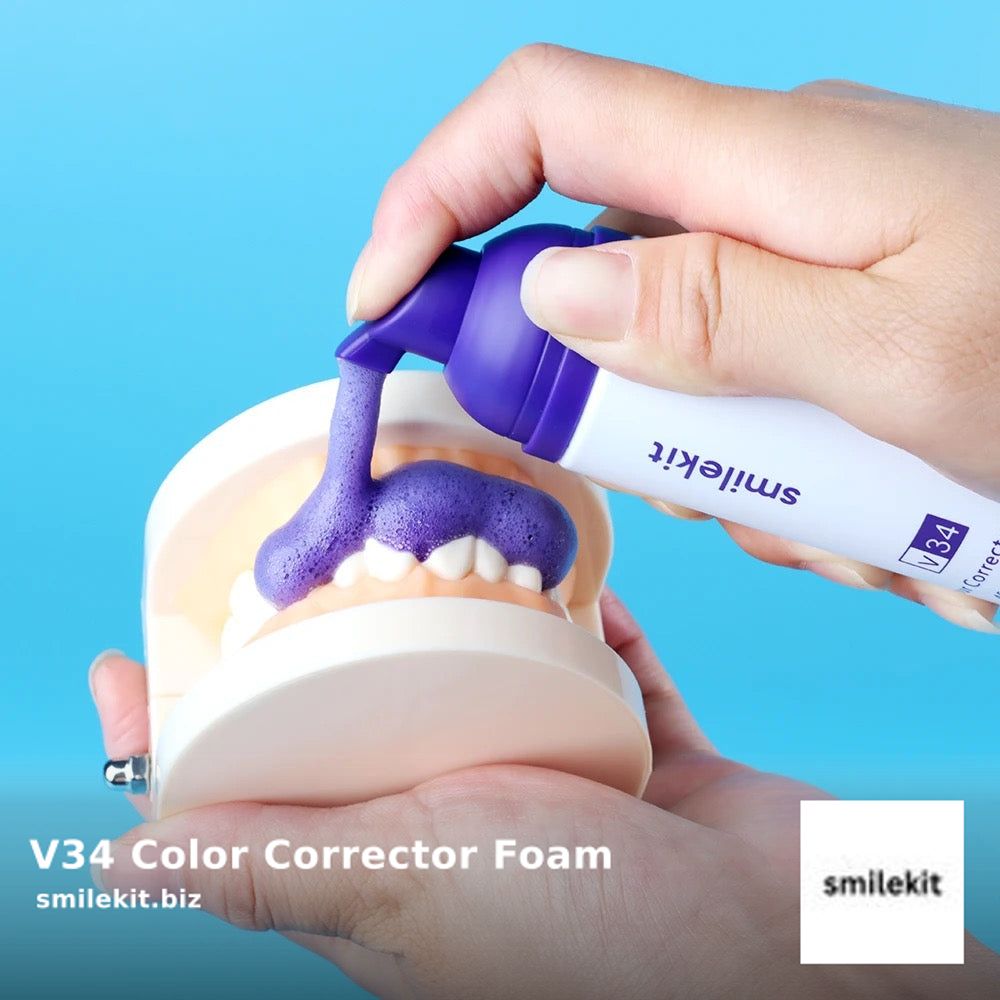 💜 Achieve a radiant smile with V34 Color Corrector Foam! Neutralize yellow tones &amp; brighten your teeth effortlessly. Perfect for sensitive teeth! 🌟✨ Special offer: Buy 3, pay for 2! Plus, free shipping on orders over $39.98. Shop now: smilekit.biz/products/v34-c… 😁 #BRIGHTENING