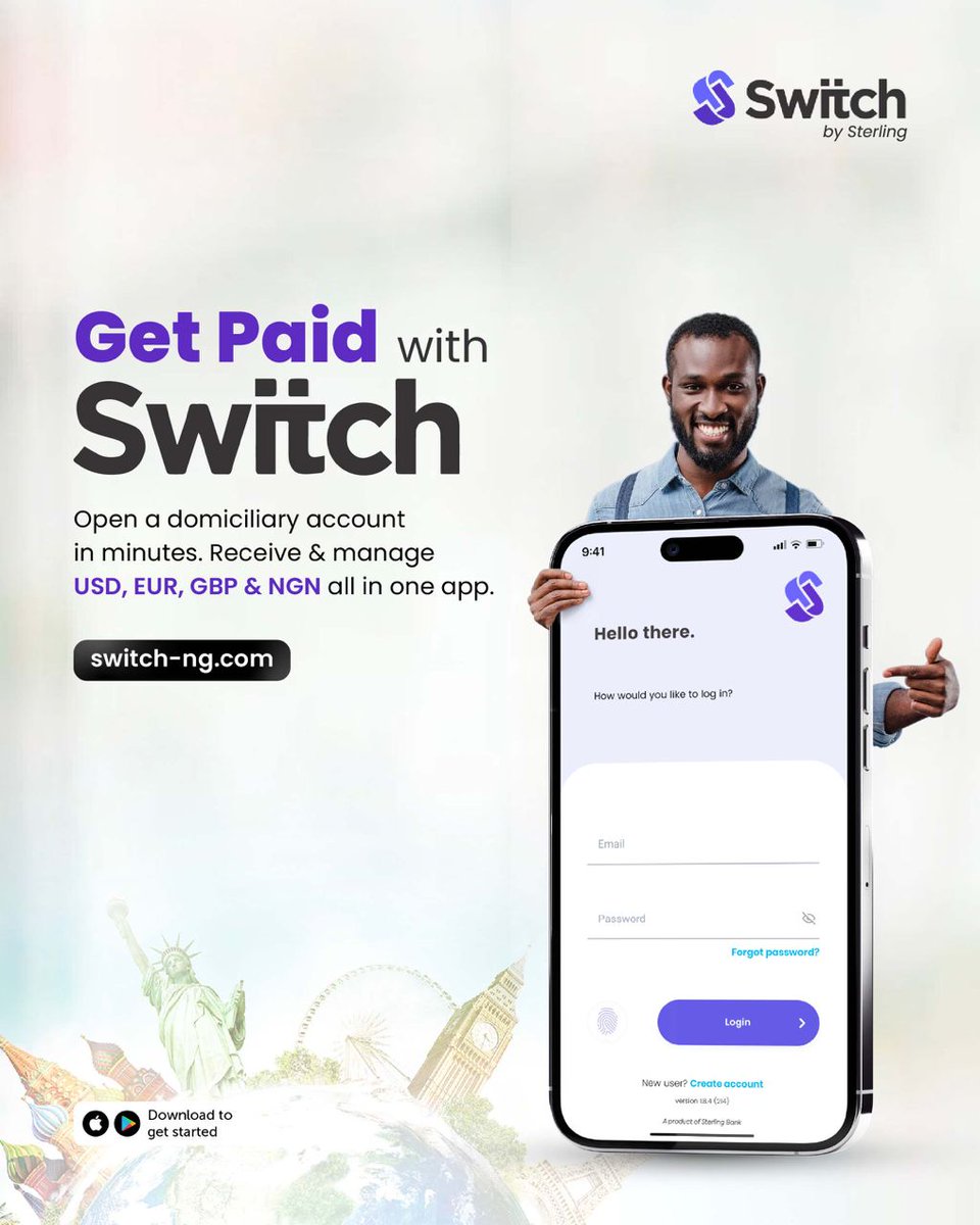 Get a domiciliary account with Switch in minutes and manage your foreign payments, all from one app. Get started switch-ng.com #Sterling #Switch