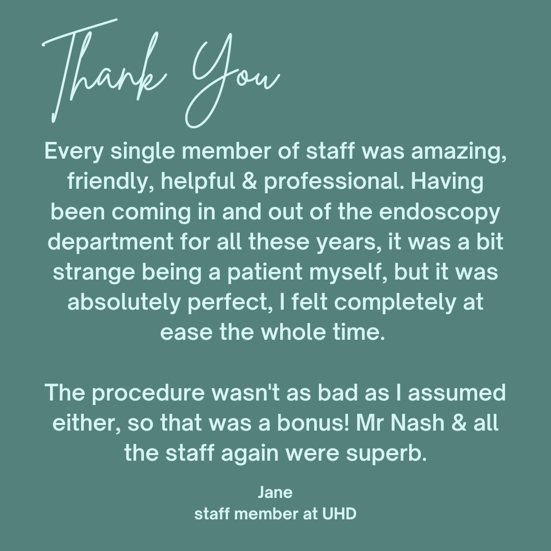 Jane has worked in the trust for 22 years and was recently a patient in the endoscopy department. Thank you Jane for sharing your experience with us 😊 #TeamUHD #TeamEndo