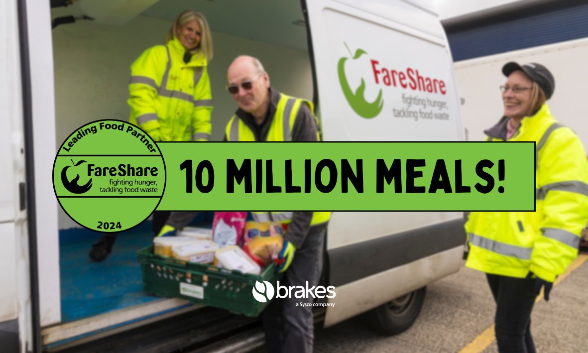 🎉 10 million meals donated to @FareShareUK! Our partnership started over 10 years ago and helps to support countless communities across the country. Well done to our amazing colleagues who have helped us reach this significant milestone. 🙌 Read more: brake.co.uk/news/csr/meals…