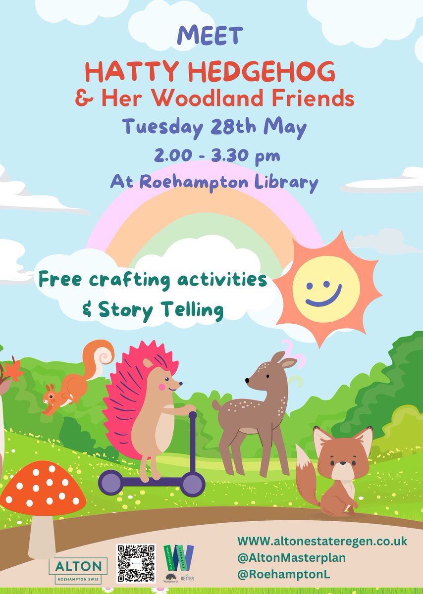 Come & meet Hatty Hedgehog and her woodland friends next Tuesday in the library. Details below 👇🏼