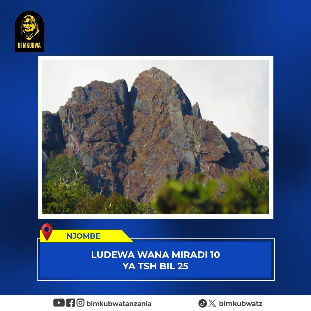 LUDEWA WANA MIRADI 10 YA TSH BIL 25

NJOMBE

Wilaya ya Ludewa Mkoani Njombe inatekeleza miradi 10 yenye thamani ya shilingi bilioni 25 inayohusisha ujenzi wa miundombinu mbalimbali kwenye sekta ya Elimu, Afya pamoja na miundombinu ya Barabara na Maji