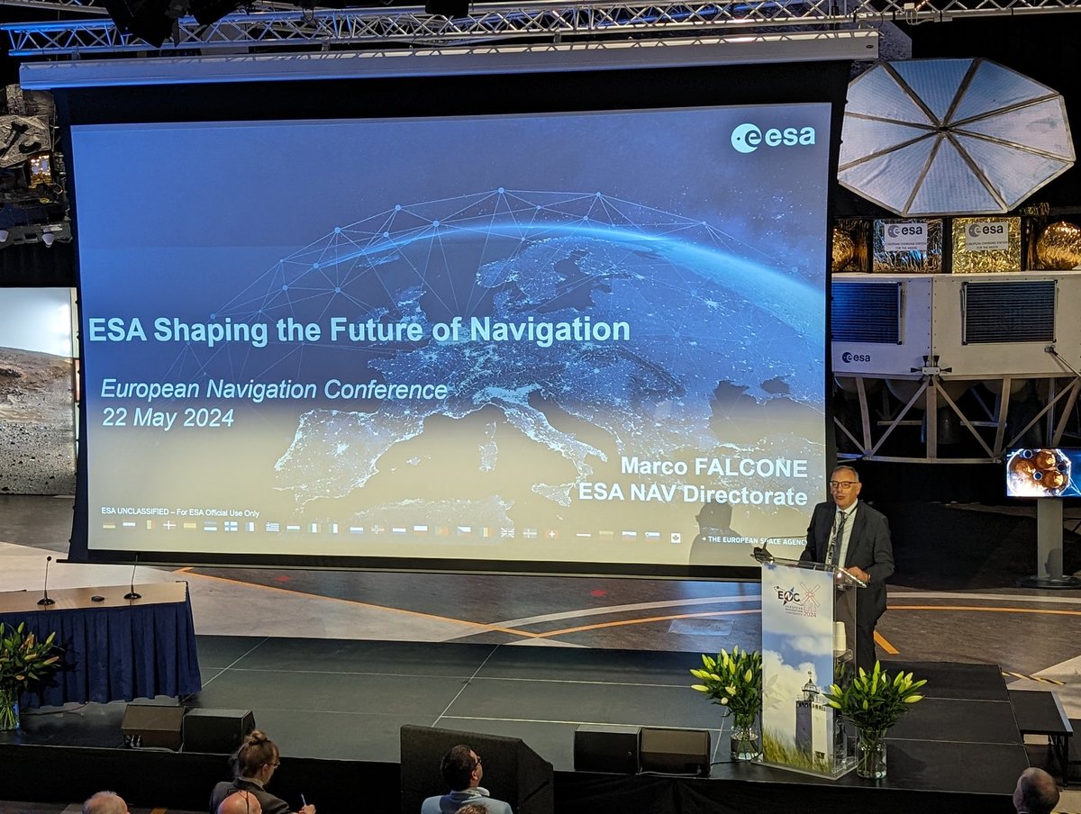 Fantastic talk by an old friend Marco at #enc2024 @esa addressing the future of navigation and #pnt within ESA and the EU. #egnos #leopnt #galileo