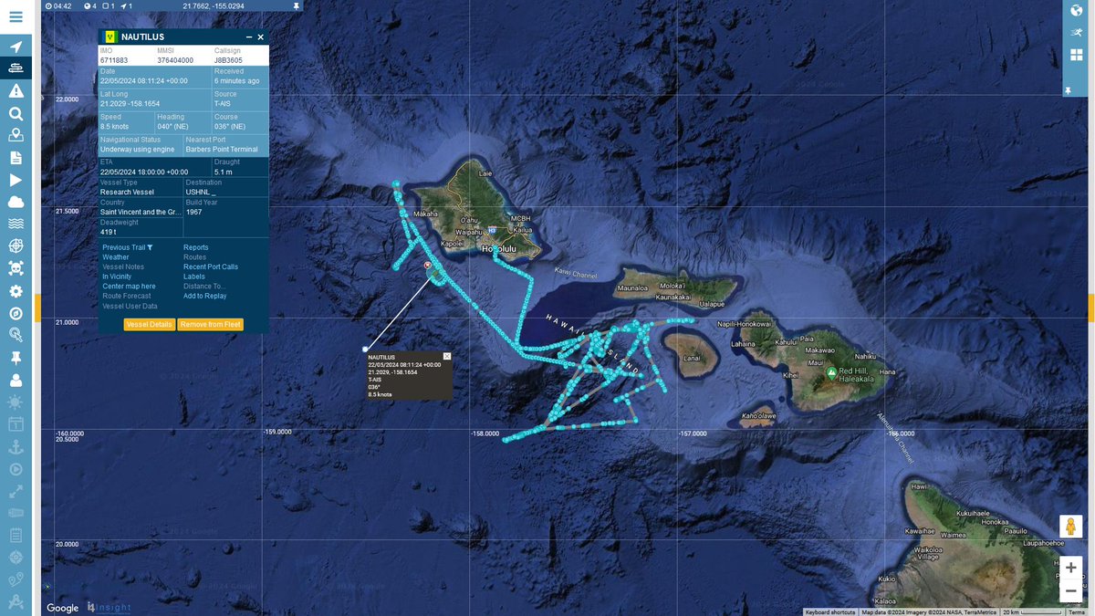 #EVNautilus Here is Nautilus's track off of Honolulu. #vesseltracking by @BigOceanData