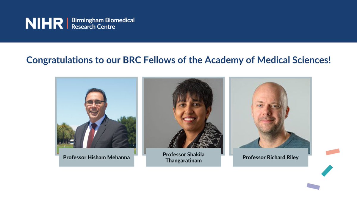 Many congratulations to our BRC members Professors @thangaratinam, @Richard_D_Riley and @h_mehanna, who have been nominated new Fellows of the Academy of Medical Sciences @acmedsci 👏 birminghambrc.nihr.ac.uk/news-and-event…