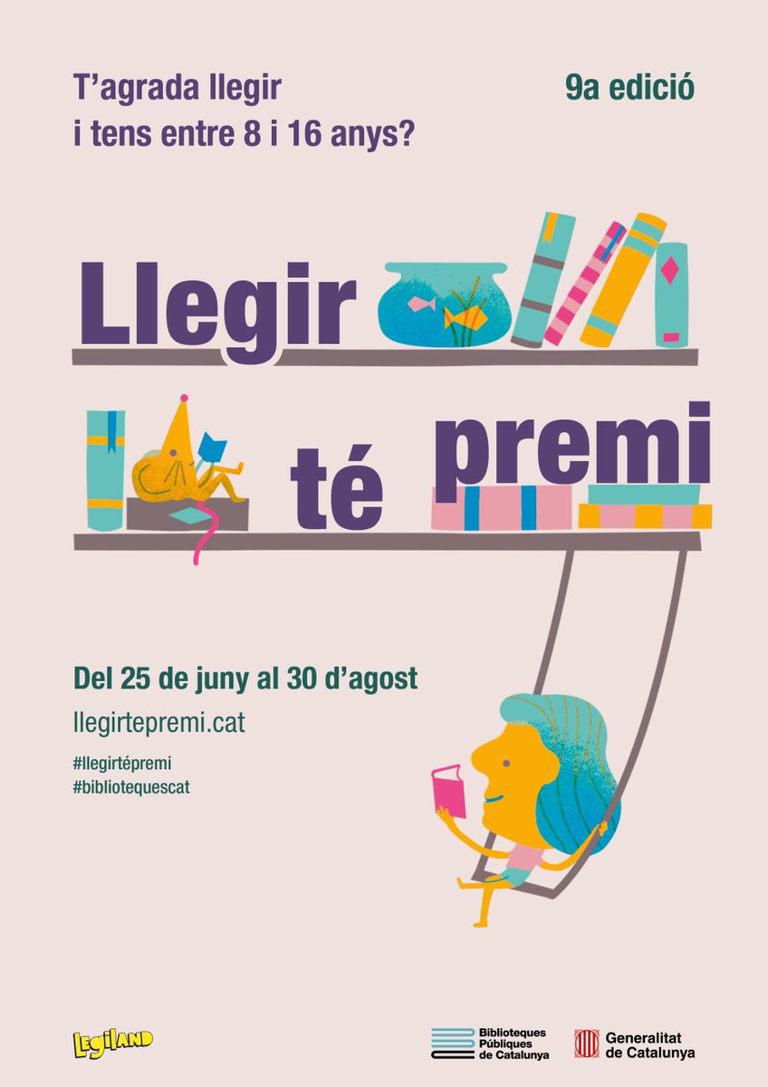 📖 Torna #LlegirTéPremi, el concurs per fomentar la lectura entre els infants i joves de 8⃣ a 1⃣6⃣ anys durant l'estiu❗️🏖️ 📢Inscripcions obertes‼️ 📚Una iniciativa del @bibliotequescat en col·laboració amb la plataforma digital @Legiland ℹ️ tuit.cat/t5W6y