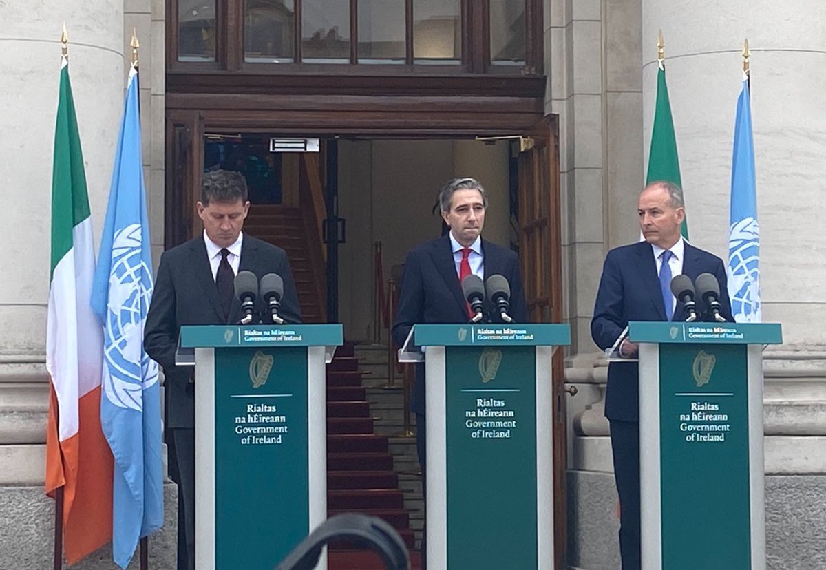 Flags matter. The absence of the EU flag is no accident. It is a fixture at these press events normally. Ireland is making a statement this morning that goes well beyond the printed text.