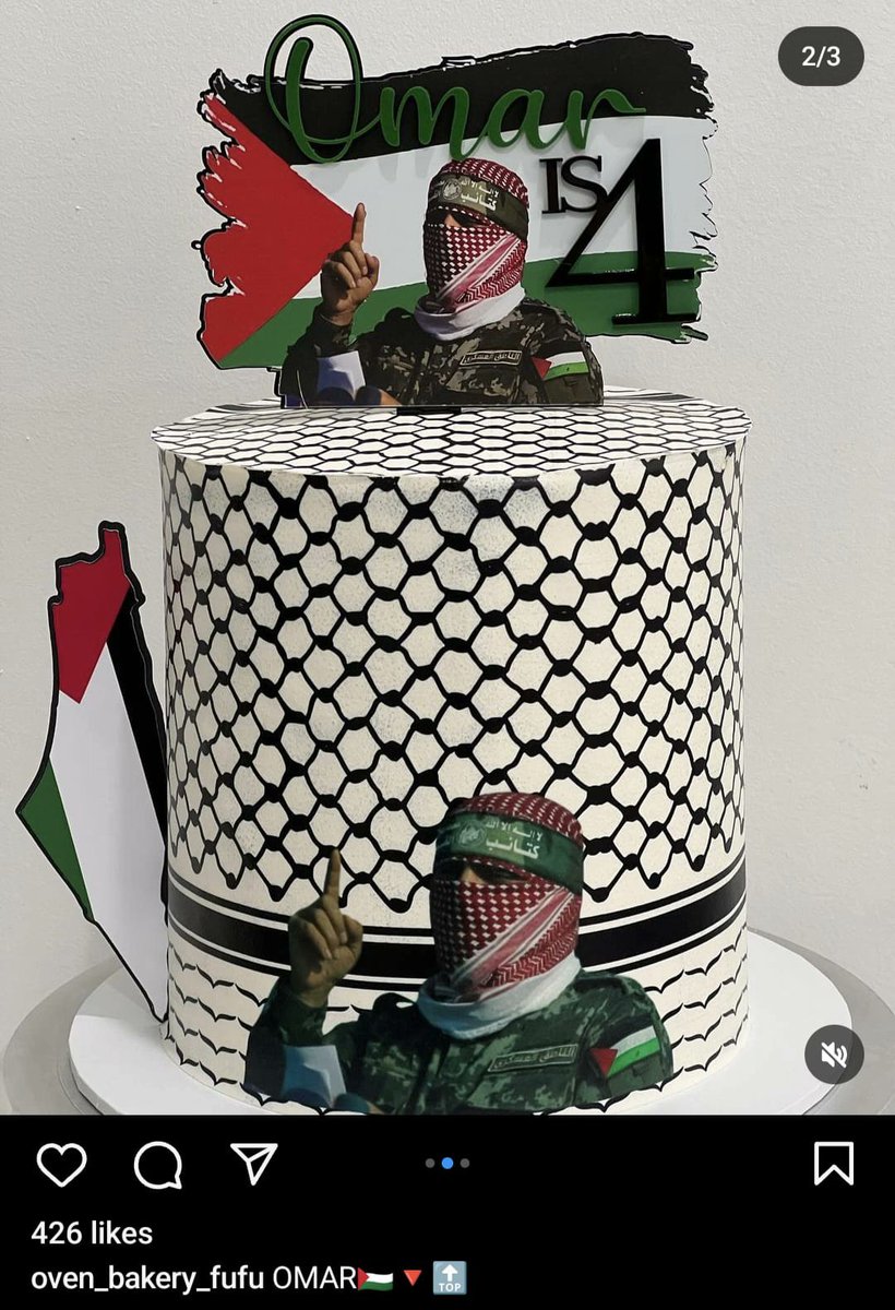 A bakery in Sydney made pro-Hamas cakes for a 4 year old child. The child's parents proudly dressed him up as Hamas spokesperson Abu Obaida and posted it all to Instagram. This is child abuse. Brainwashing an innocent 4 year old kid. This has no place in Australia.