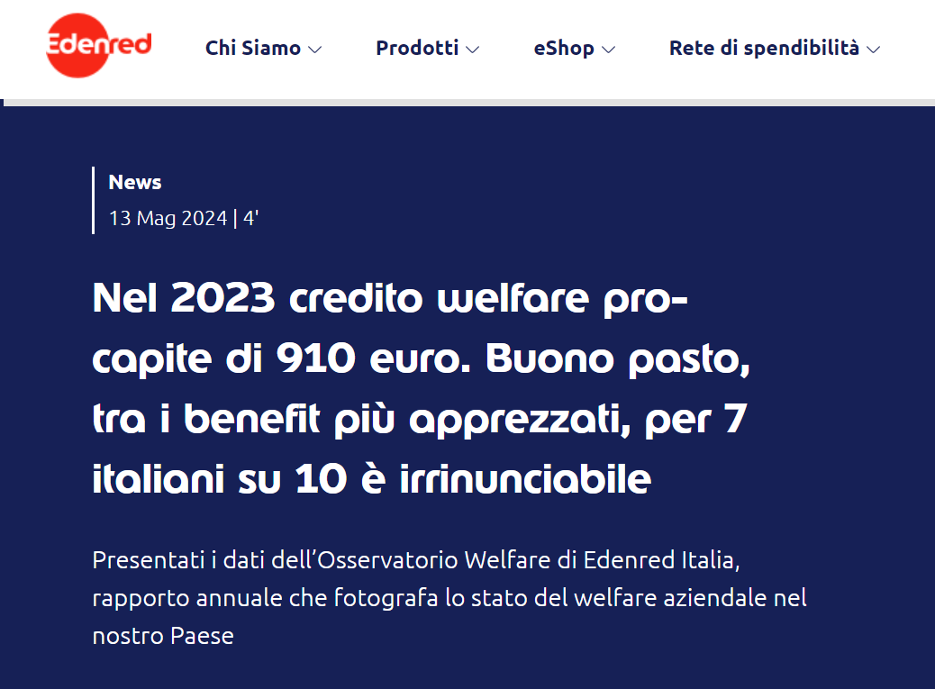 🔍@Edenred_Italia ha presentato i dati dell'#OsservatorioWelfare2024 📊Alcuni dati chiave: 🟢#CreditoWelfare pro-capite: 910€ 🟢#Fringebenefit: 31,8% del totale delle spese 🟢Utilizzo credito: 80% 🟢#Buonipasto: ritenuti irrinunciabili dal 70% CS qui👇aiwa.it/2024/05/nel-20…