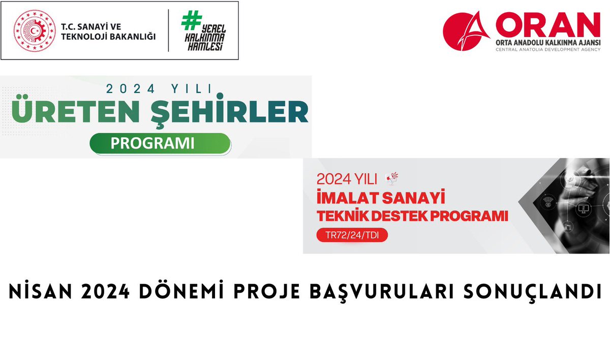 📢2024 Yılı Üreten Şehirler Teknik Destek ve İmalat Teknik Destek Nisan Dönemi başvuru sonuçları açıklandı. @KalkinmaAjansGM 🔗Detaylar için 👇 oran.org.tr/haber/nisan-20…