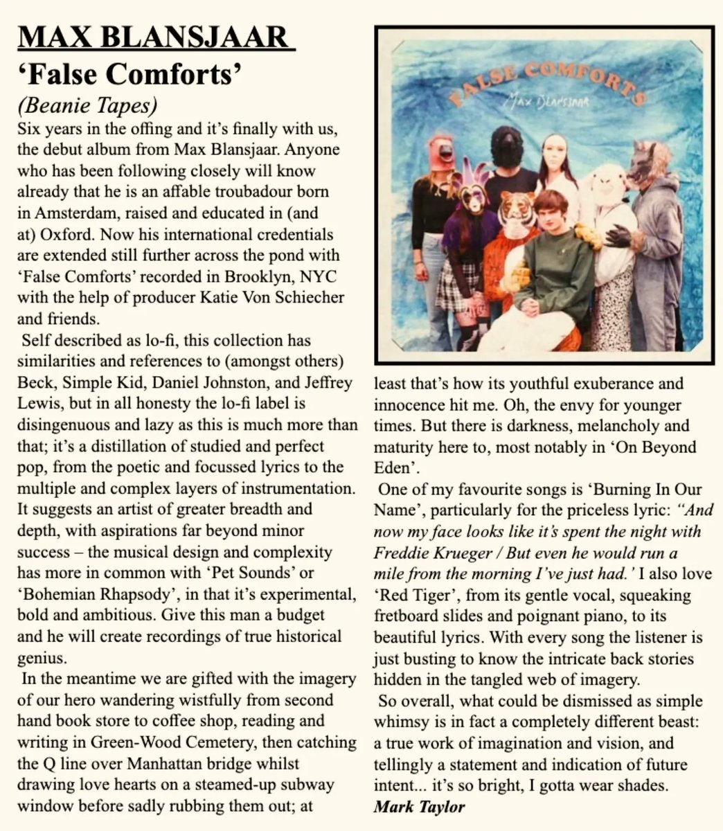 'experimental, bold and ambitious. give this man a budget and he will create recordings of true historical genius' first review of my album 'false comforts' is in ahead of its release on 21 june! i am pretty blown away! thanks for the very kind words @NightshiftMag 🌳