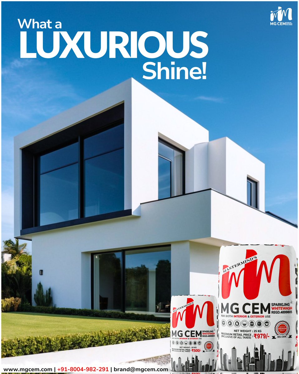 MGCEMWHITEWASH's tweet photo. Log Kahenge, What a Luxurious Shine!
Jab aap walls par lagayenge India's No.1 Premium White Cement Wash MG CEM.💫

For Dealership/Distribution Enq:
Call/Whatsapp Us On 080049 82291 or Visit our Web 🌐 https://t.co/RDzQTlZW9L https://t.co/RRdcWH6siq