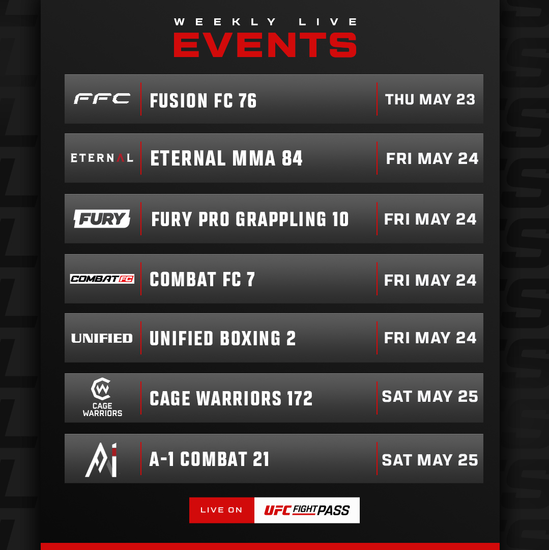 No UFC? No problem! @UFCFightPass has a STACKED schedule coming this week! 📺 welcome.ufcfightpass.com