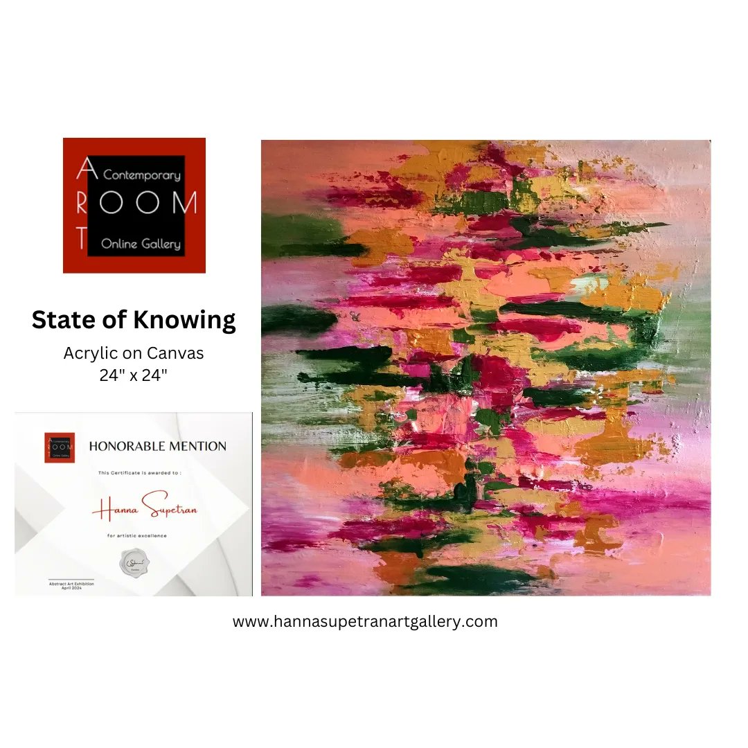 State of Knowing received an Honorable Mention award from Art Room Contemporary's 7th Abstract International Competition.

Art Room Gallery promotes emerging and established artists from all over the world. 
#finearts #abstractartist #homedecor #abstractart #arts #homeinterior