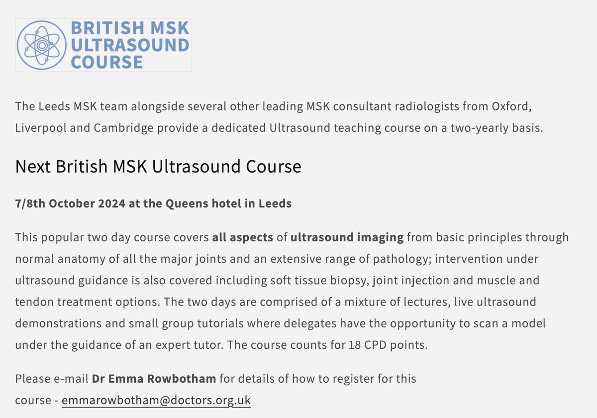 Emma Rowbotham (@emmarowbotham2) on Twitter photo There are still some places remaining for the next British MSK Ultrasound course in Leeds 7/8th October… Please get in touch at emmarowbotham@doctors.org.uk for details of how to register… There are still some places remaining for the next British MSK Ultrasound course in Leeds 7/8th October… Please get in touch at emmarowbotham@doctors.org.uk for details of how to register…