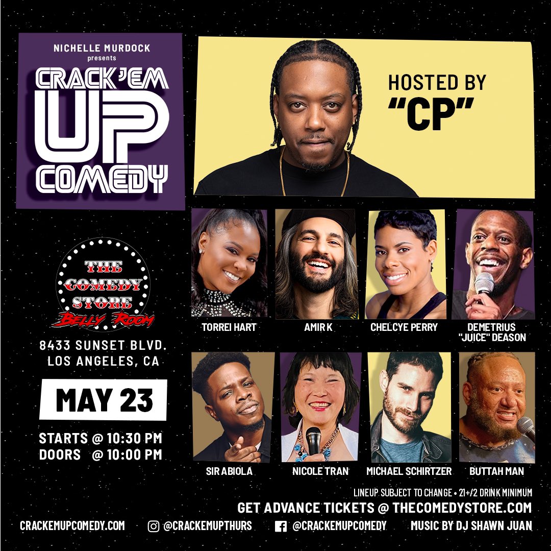 Thirsty for laughs? Our Thursday night comedy show is your cure! Good vibes, great company, guaranteed hilarity. Don't miss out, grab your friends & get TIX now! Limited seating @TheComedyStore 

showclix.com/event/crack-em…

#CrackEmUp #ComedyNight #ThingsToDoLA ️